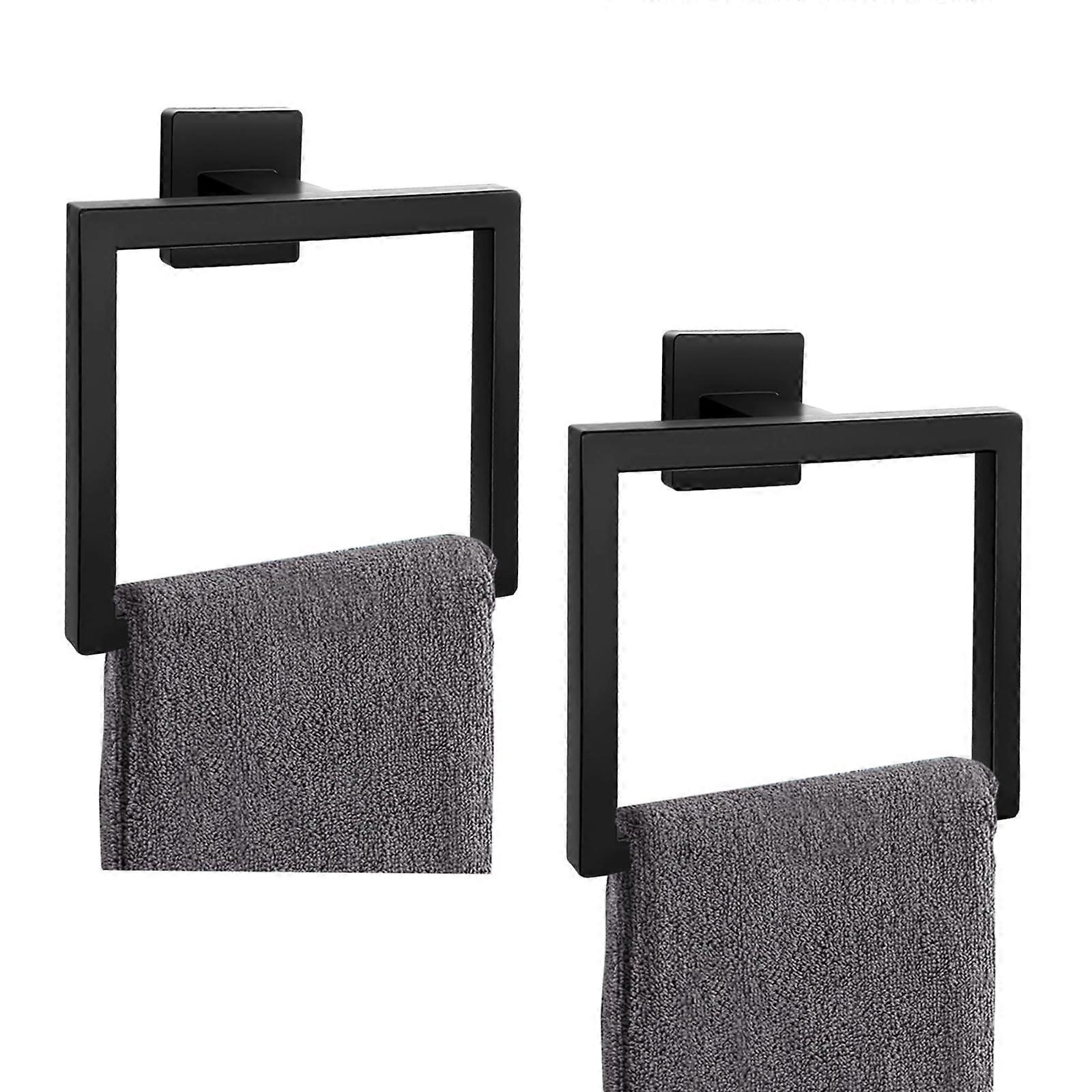 2 Piece Matte Black Towel Ring Set, Modern Square RustResistant Bathroom Towel Holder