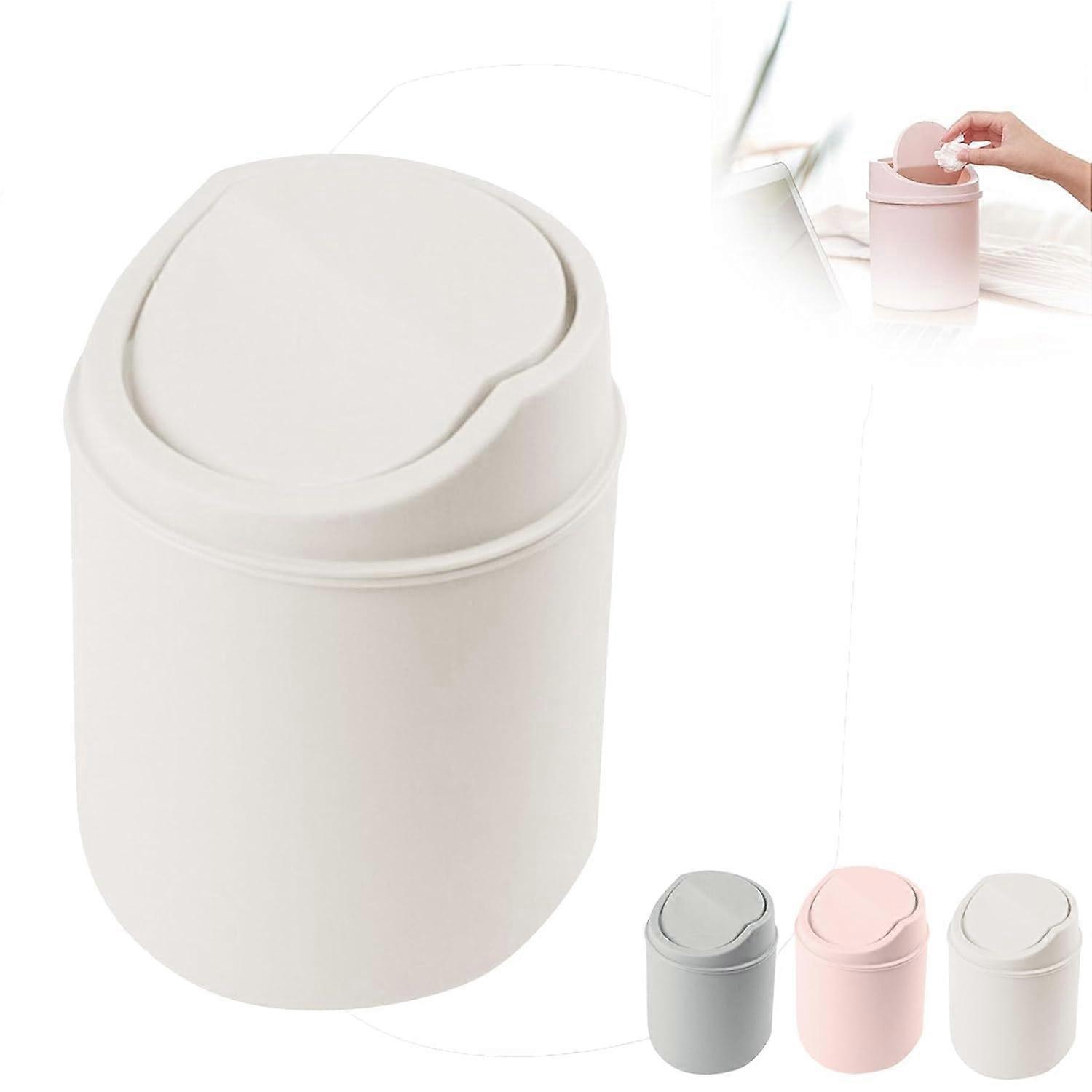 Mini Trash Can with Swing Lid, Compact Desktop Wastebasket for Office Kitchen Bathroom, White