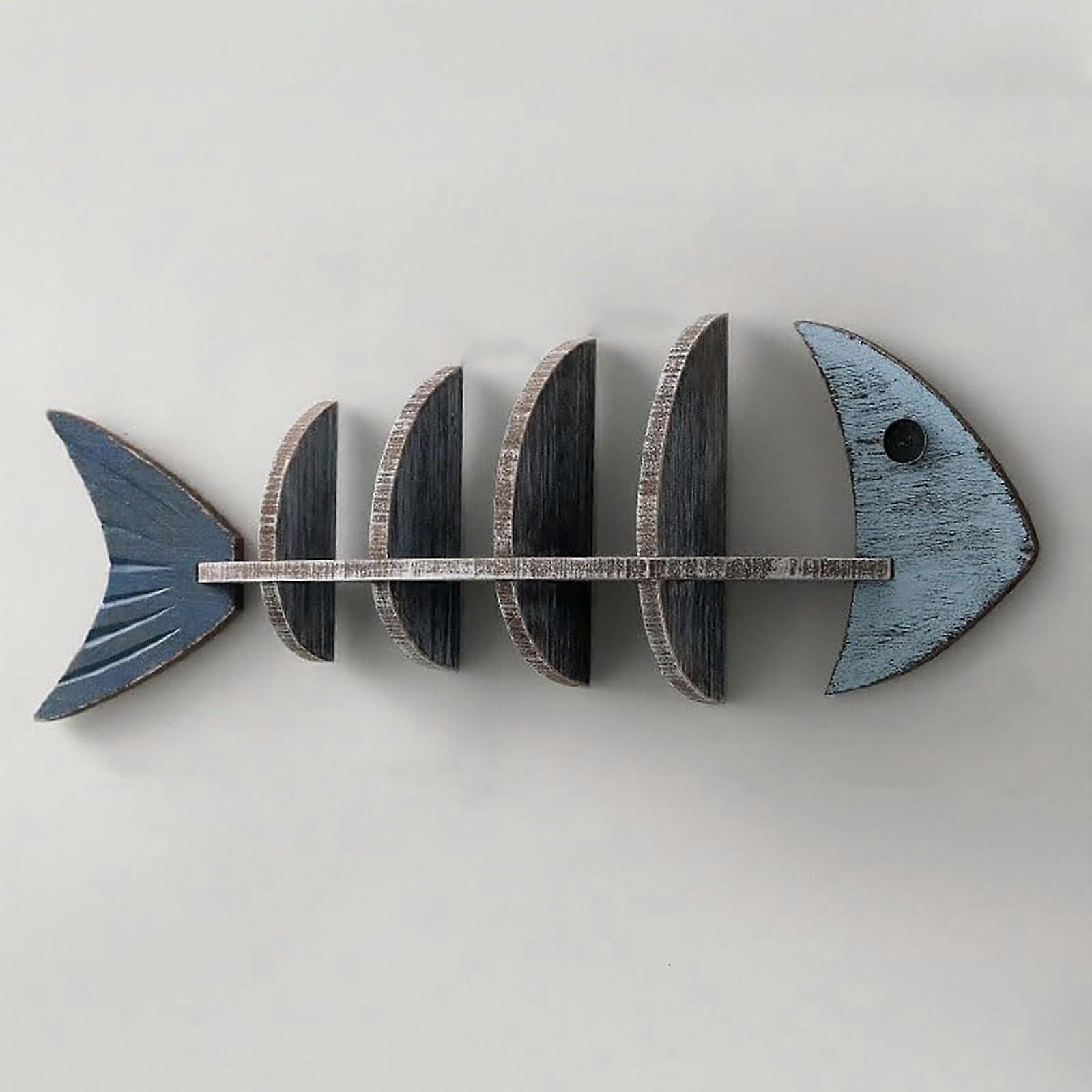 Coastal Wall Shelf with Fishbone Design, Rustic Floating Solid Wood Display for Nautical Home Decor