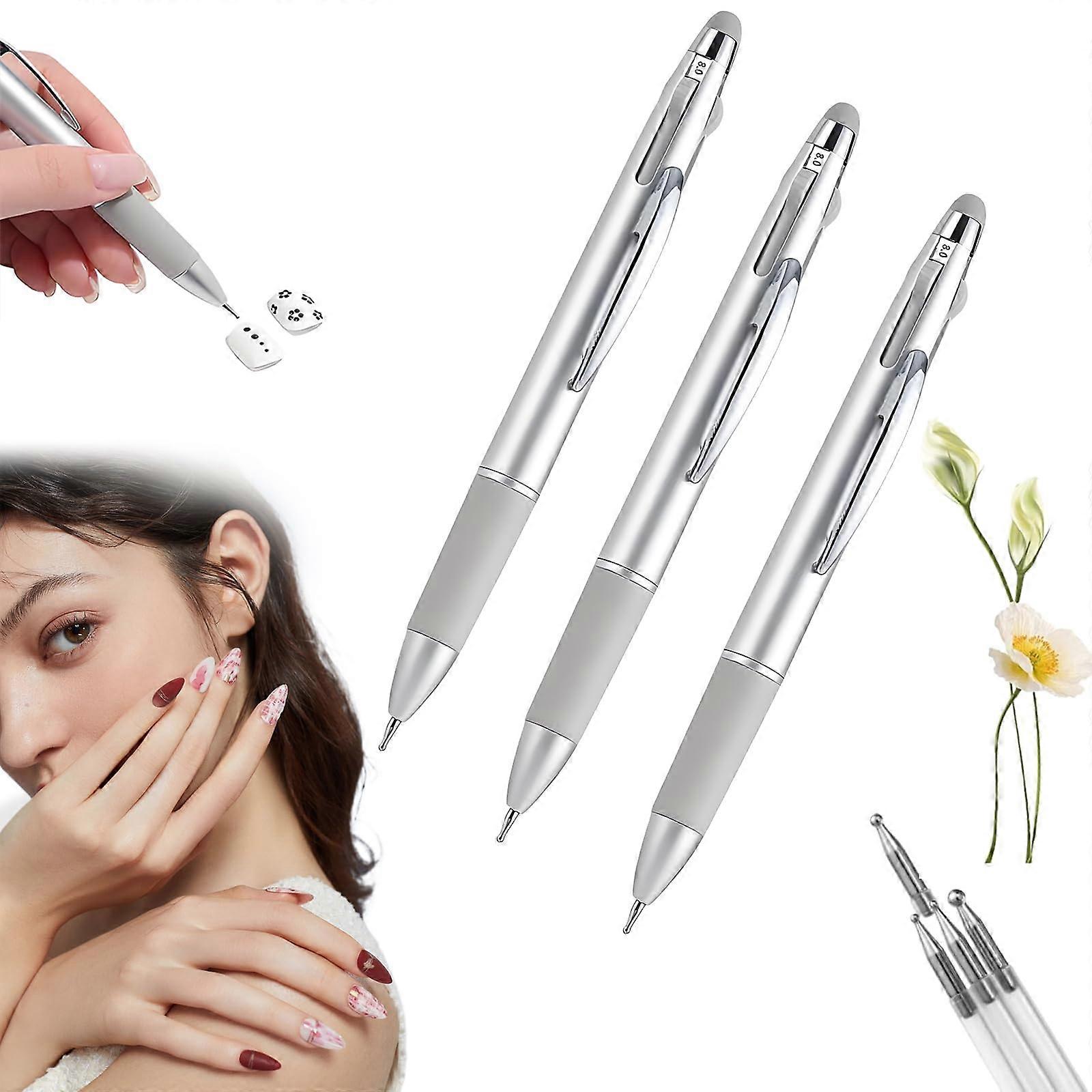5 in 1 Nail Art Dotting Pen Set with 4 Interchangeable Tips for Precise Manicure DIY (3Pcs)