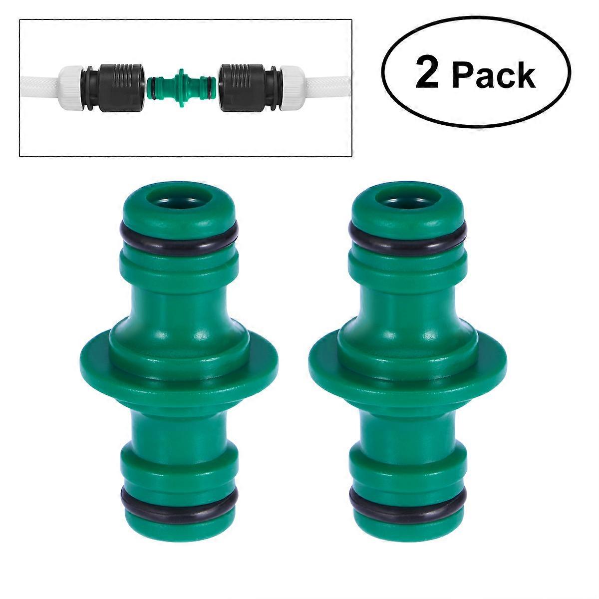 Quick Coupling Two-Way Nipples Adapter for Garden Use 2Pcs Green Plastic