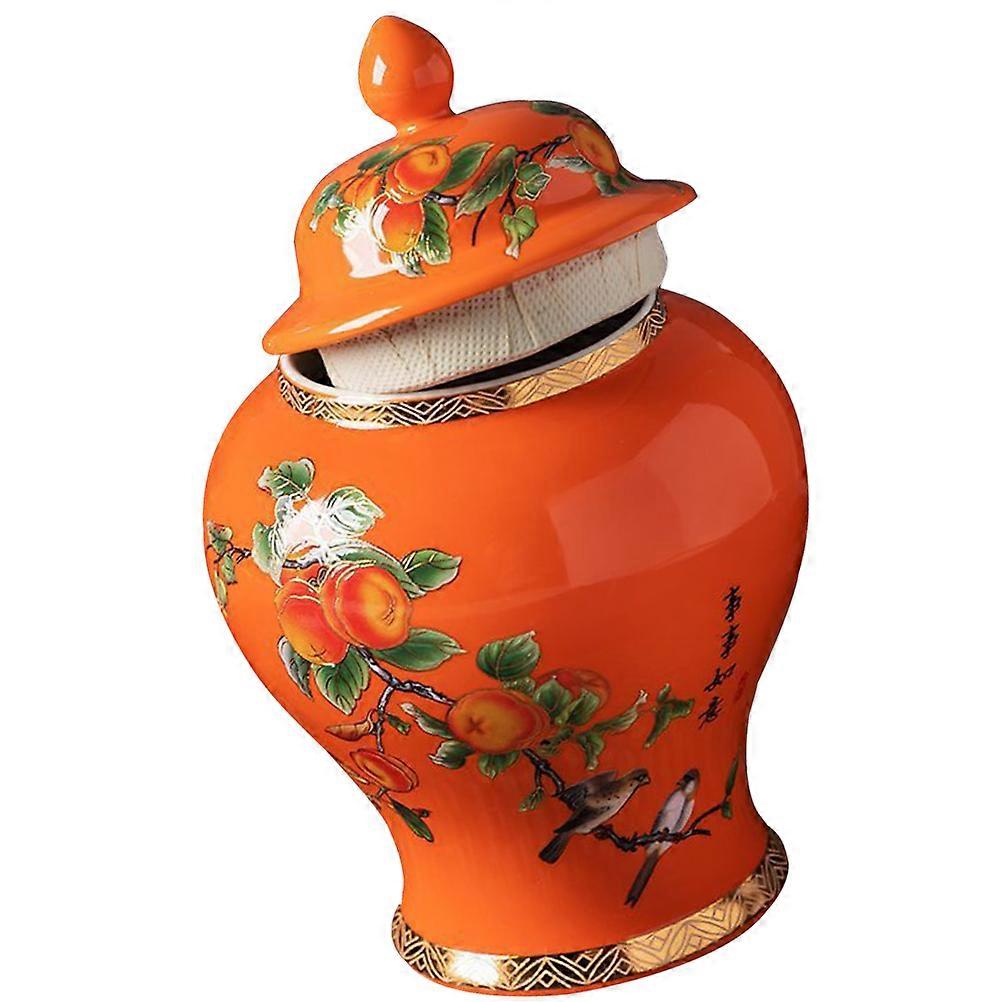 Ceramic Tea Sealed Jar for Storage Use Orange with Lid Multi-Function Desktop