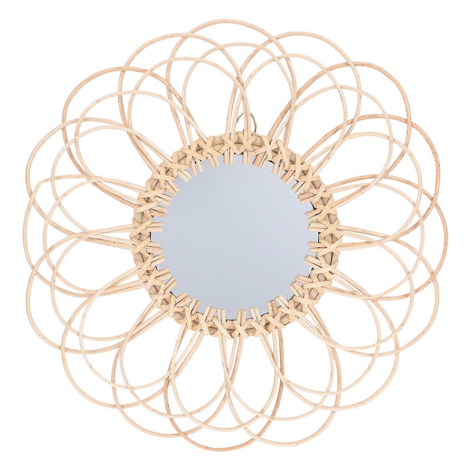 Decorative Mirror Hanging Woven Mirror for Wall Use 1Pcs Khaki Material