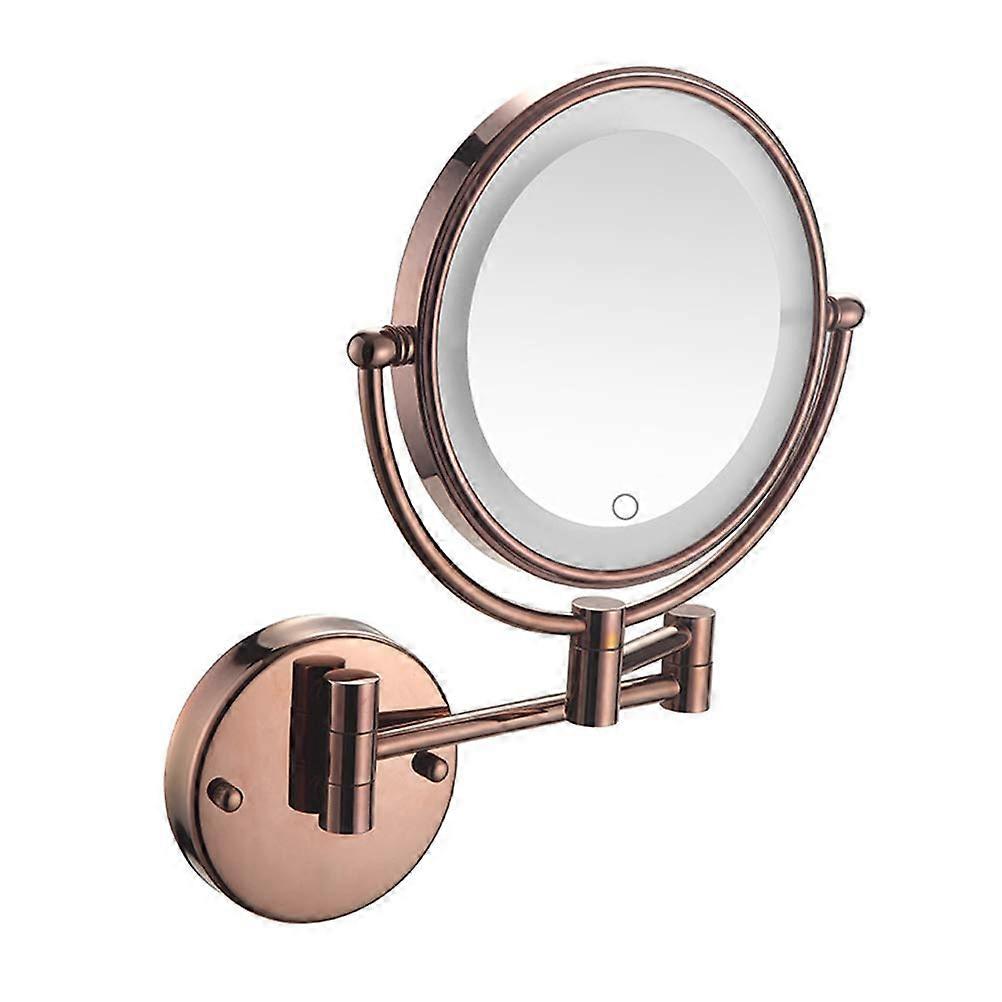 LED Wall Mounted Makeup Mirror with Touch Control, 360° Rotation, DualSided Foldable Design