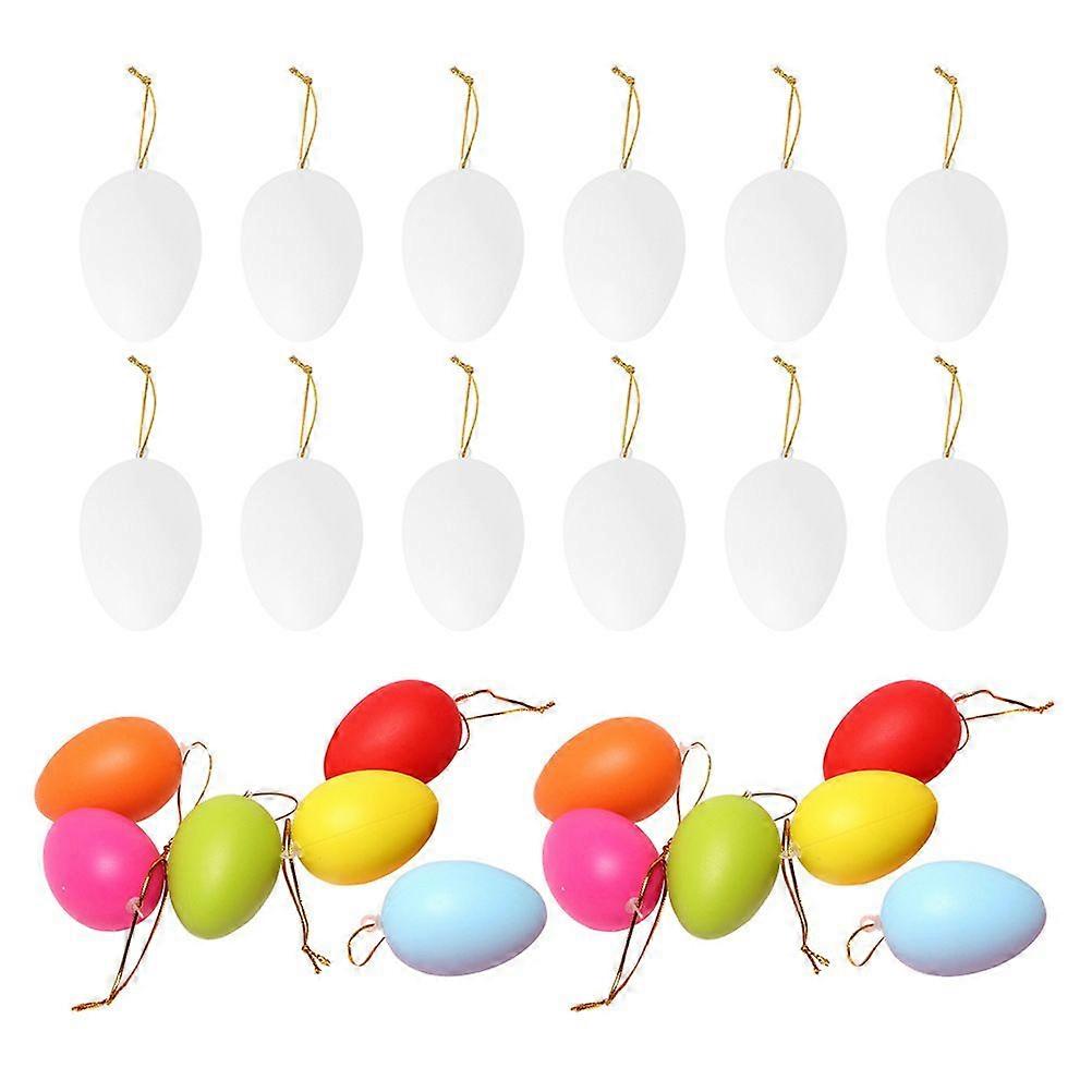 24pcs Paintable Easter Egg Decorative Plastic Egg Pendant Party Decorations