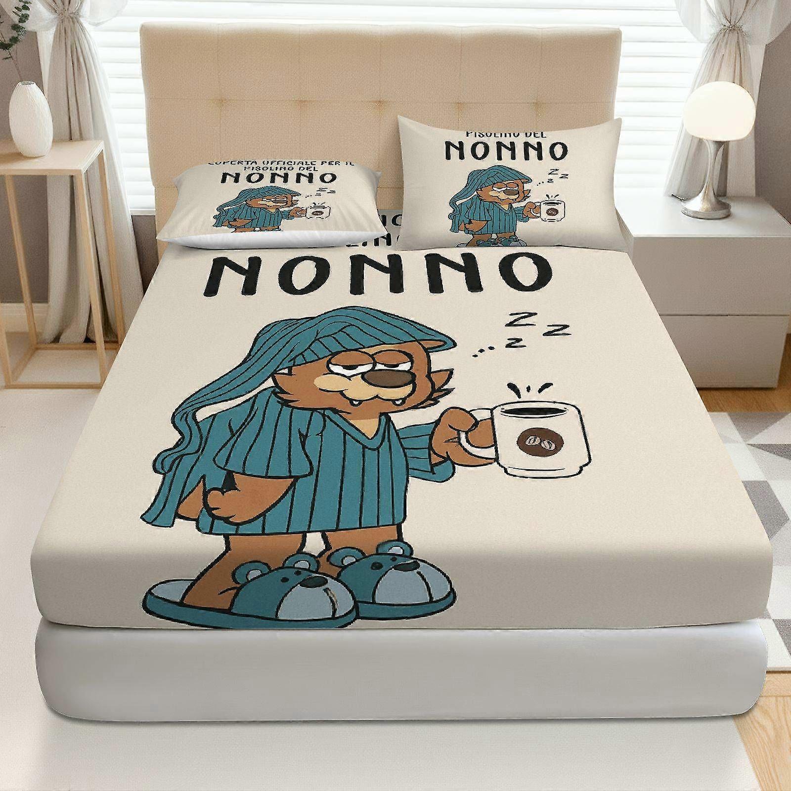3pcs Sleepy Bear Coffee Fitted Sheet Three Piece Set