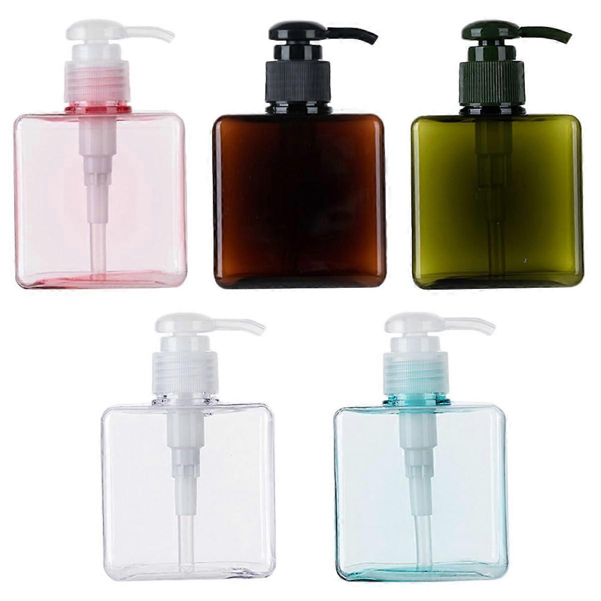 5Pcs Refillable Shampoo Bottles with Pump for Bathroom Lotion and Liquid Soap, MultiColor Square Design
