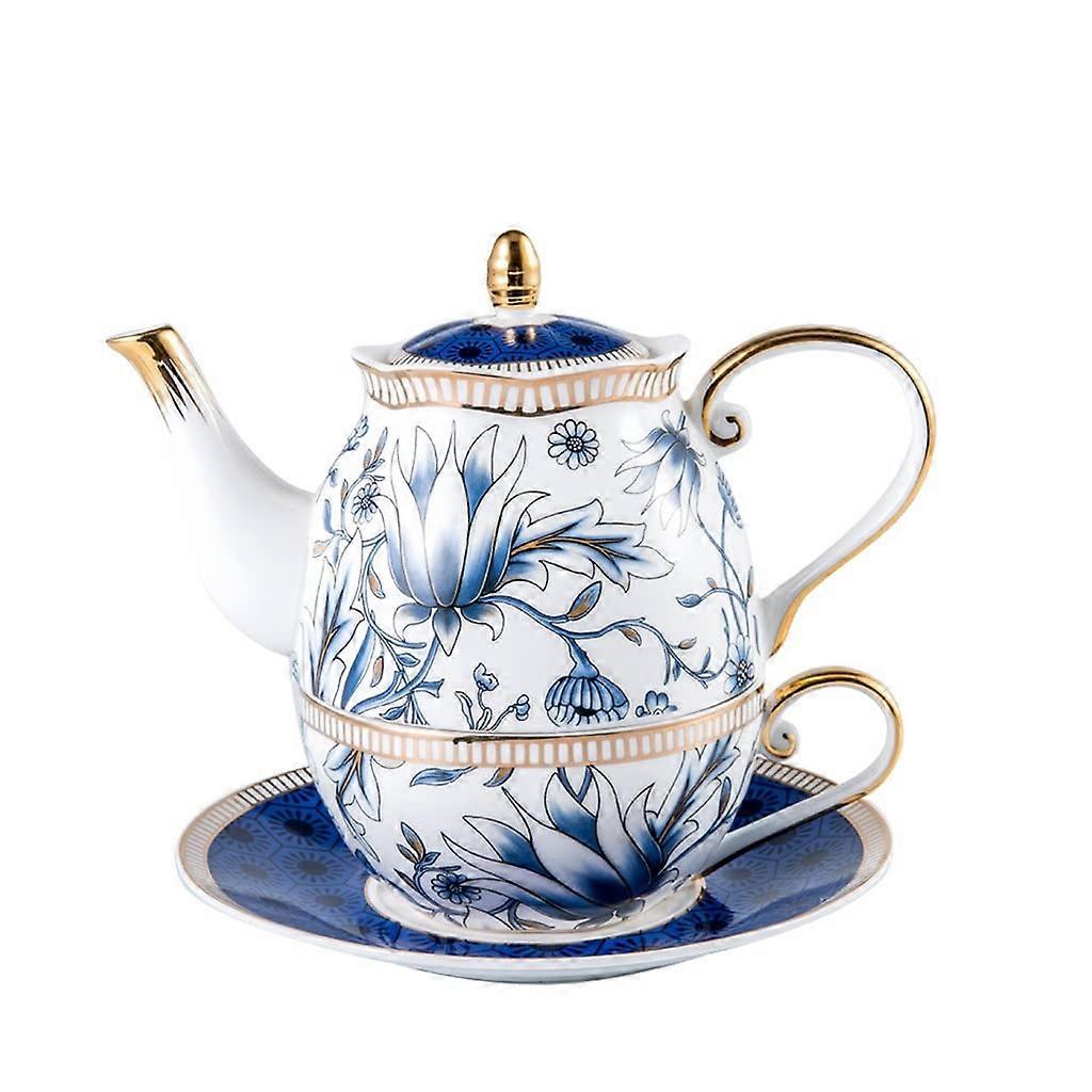 Bone China Mother and Child Teapot with Cups, Stackable Ceramic Tea Coffee Set, Floral Design