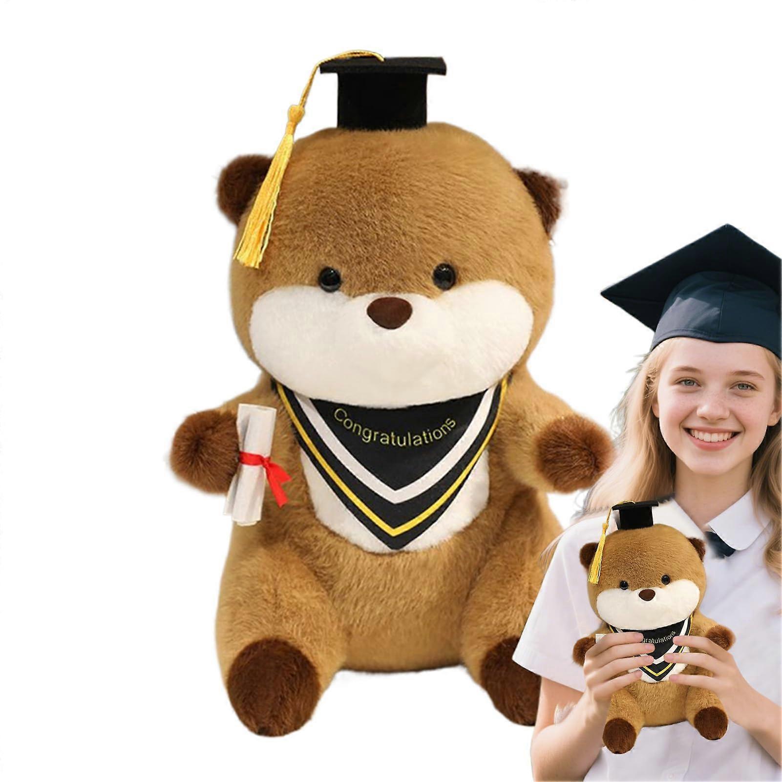 Graduation Plush Toy with Diploma, Soft Plush Graduation Gift, Adjustable Hat, Yellow Keepsake