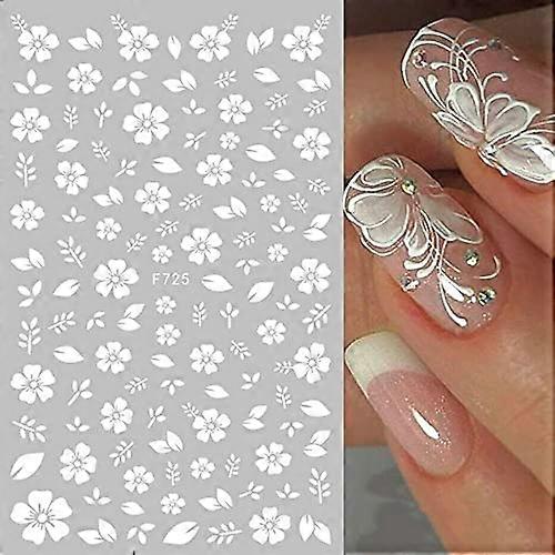 White Floral Nail Art Stickers with Daisy Leaf Decals for Spring Nails Multiple Sizes