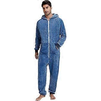 Men's Fleece Flannel Onesie Pajamas, Winter Thermal Zipper Hooded Jumpsuit, Sleepwear