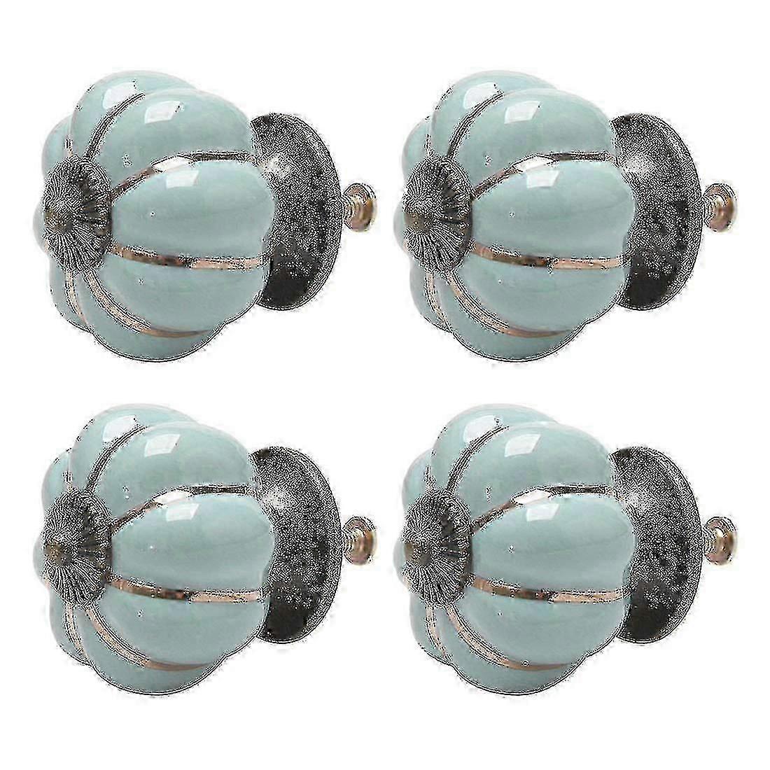 Pumpkin Shaped Pink Ceramic Knobs 4pcs - Vintage Pull Handles Compatible with Dresser Cupboard