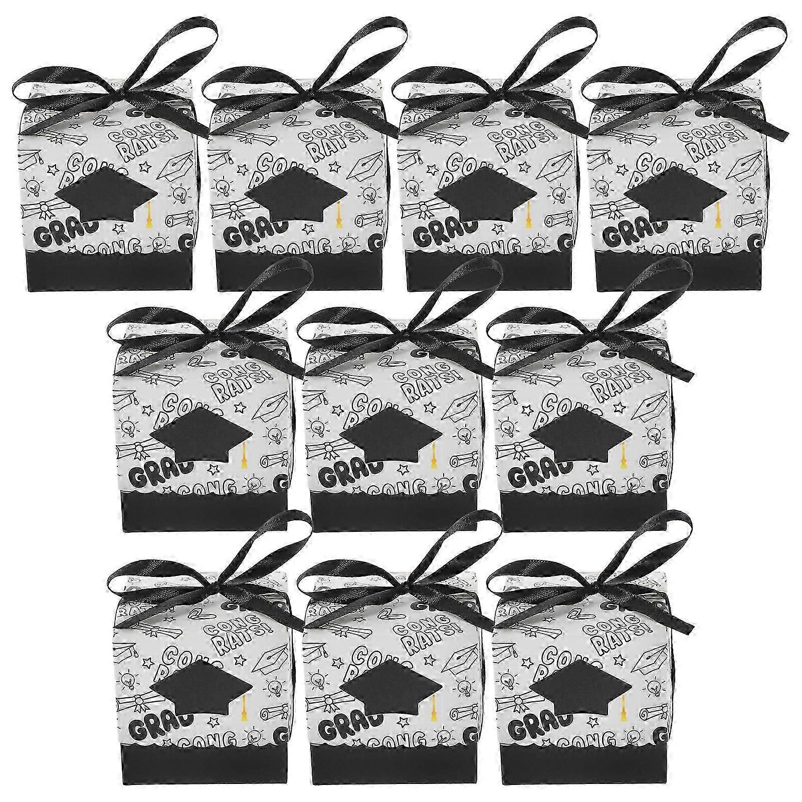 Graduation Candy Boxes Paper Candy Boxes for Storing Things 10Pcs Black