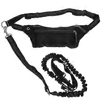 Hands Free Dog Leash with Waist Pack Absorbing Bungee Dog Leash Kit for Walking Running Training Jogging (Black, Random Zipper)