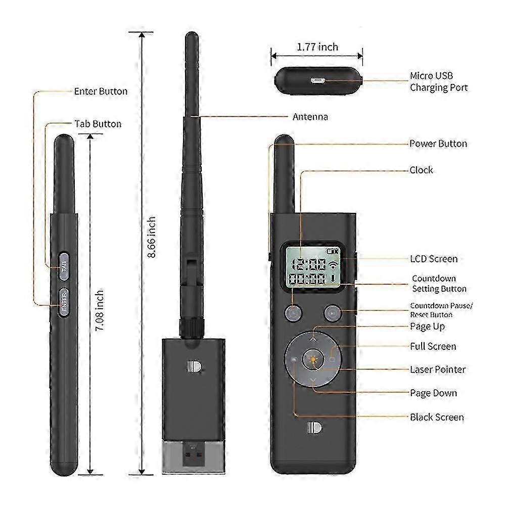 Wireless Powerpoint Presentation Ppt Pointer Clicker Presenter Lcd Display Green Light Rf Remote Control 300m Distance