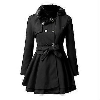 Abrigo de mujer Moda solapa Doble botonadura Chaqueta gabardina de lana gruesa