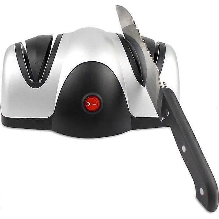 Electric Knife Sharpener, Two-Stage Sharpener, Black-Silver, Material: ABS Plastic