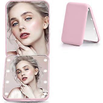 Lighted pocket mirror, lighted magnifying glass, portable makeup mirror, small compact mirror for travel (pink) [XR]