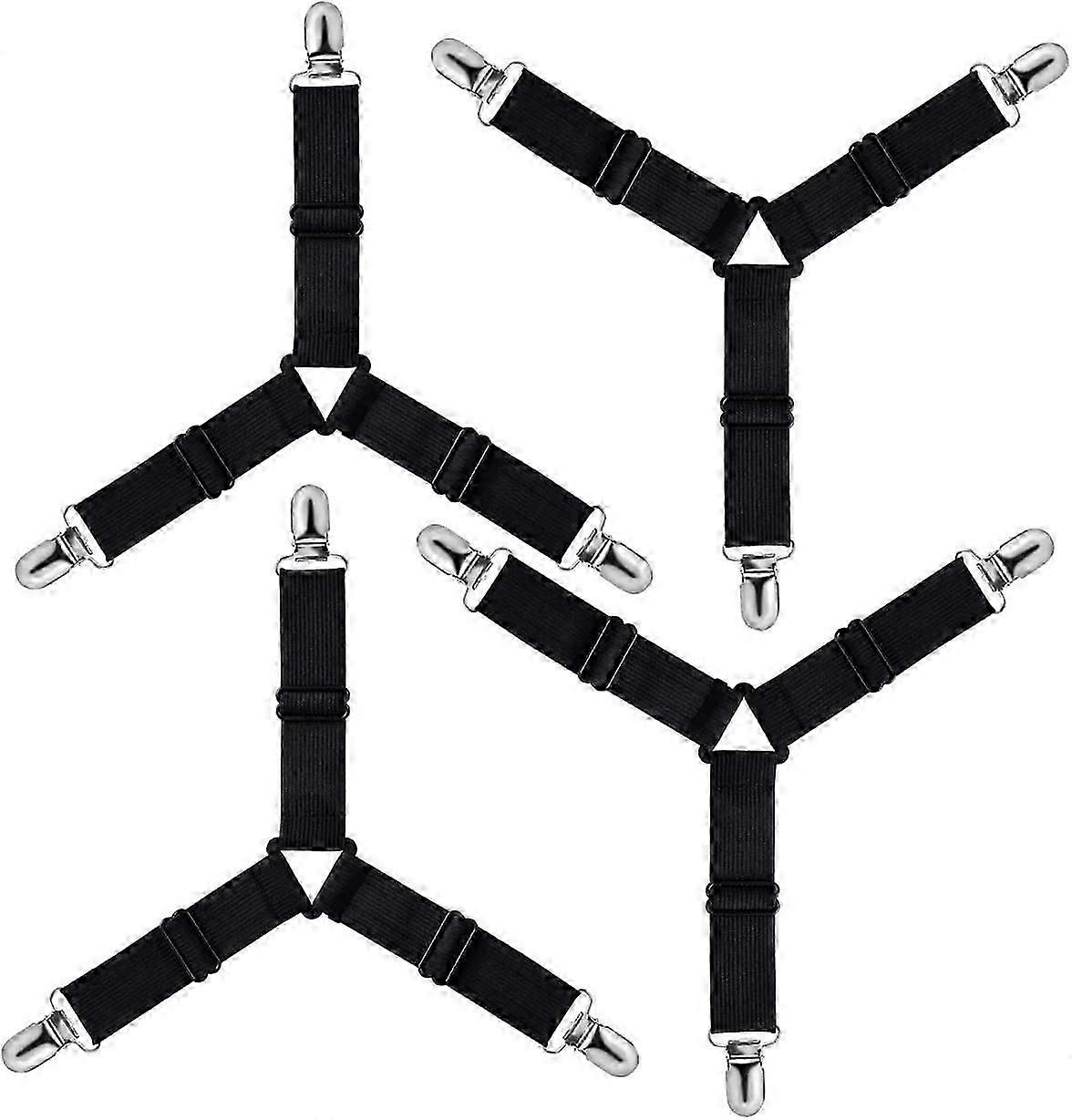 Lençol ajustável com tensor triangular, alça de fixação (preto, conjunto de 4)
