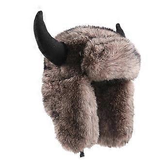 Thickened Polyester Thermally Earflap Hat For Skiing Hiking Outdoor Winter Activities With Fleece Lining Khaki