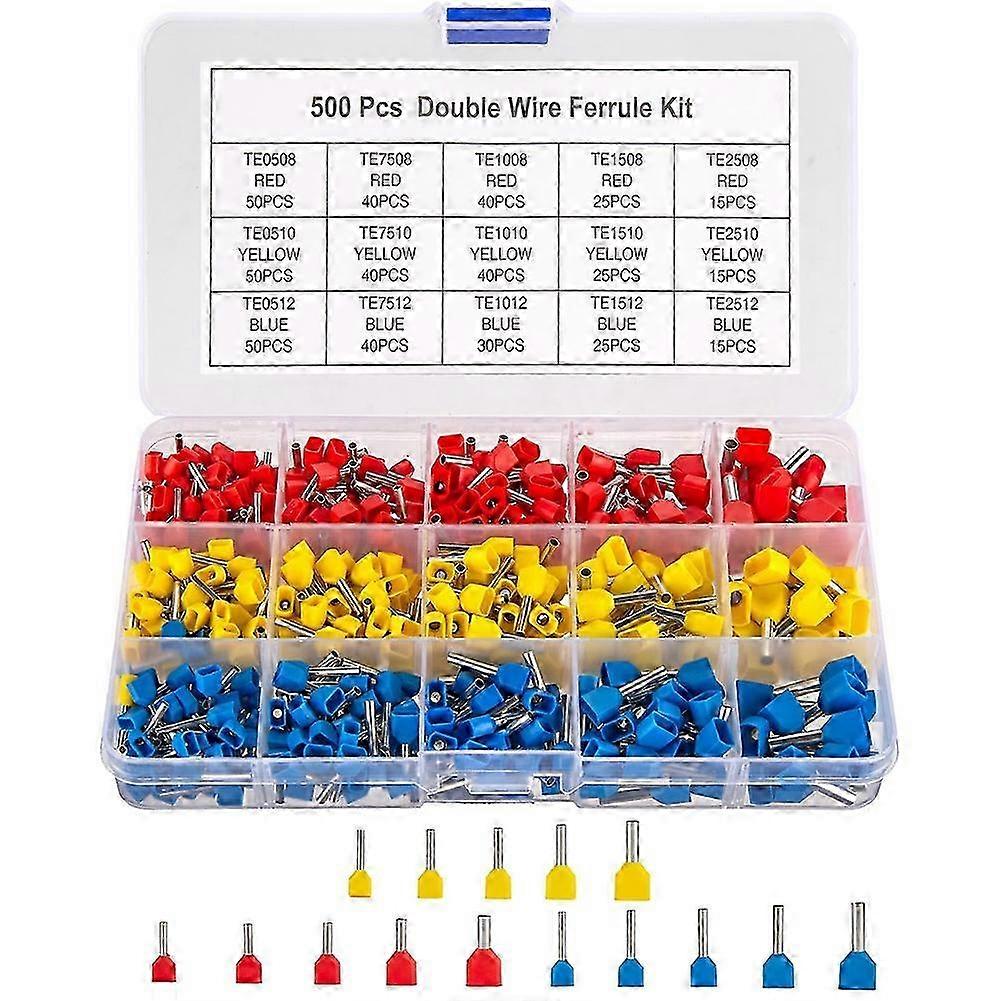 Double Wire Ferrules Kit, 500Pcs Wire Ferrule Terminals