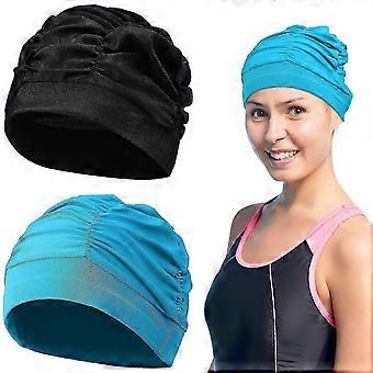 2pcs Swim Caps Swim Hats Fabric Swimming Caps Stretchy Cloth Pleated Swimming Caps For Women Men-Good-inst