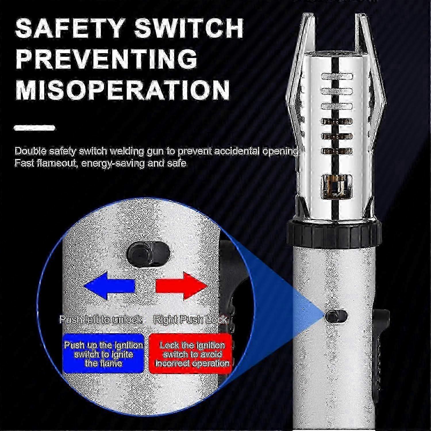 Adjustable Flame Safety Lock Cooking Torch, Refillable & Windproof Butane Lighte