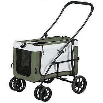 2-in-1 Foldable Dog Stroller/Bumper for Dogs & Cats up to 10 kg, Cat Stroller with Cushion, Mesh Windows, Doors, Storage Basket, Dark Green