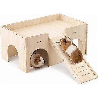 1 Set Large Guinea Pig Hideout, Detachable Wooden Guinea Pig Castle with Stairs, Easy Assembly Guinea Pig House-SSZFV