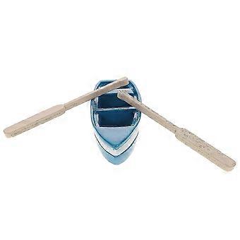 Blue Boat Model with Resin Paddles, Miniature Landscape Ornament for Kids, Educational Toy for Home Office Car Decor, 5.5cm, 1 Set