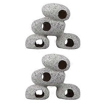 Fish Hiding Stone Creative Resin Ornament for Aquarium 2Pcs Grey