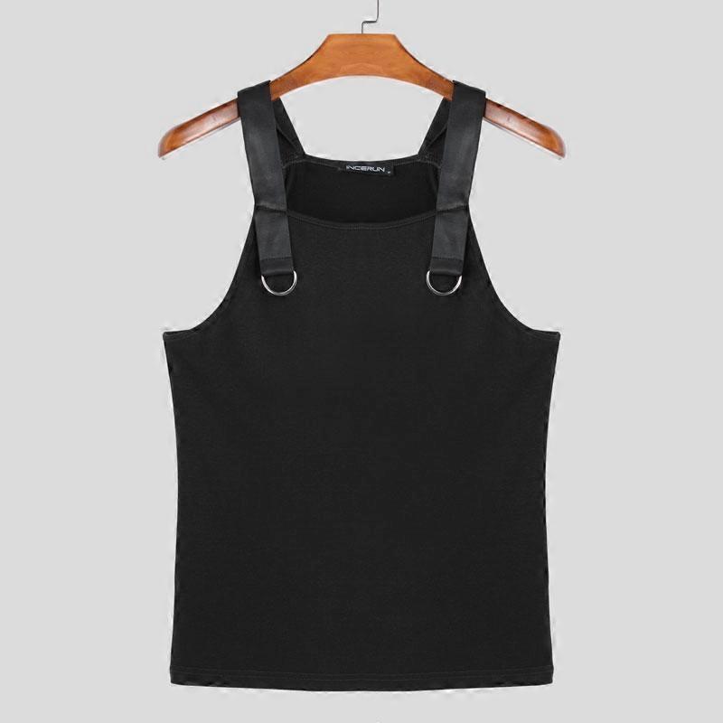 INCERUN Summer Men Sleeveless Patchwork Strap Solid Color Casual Tank Tops