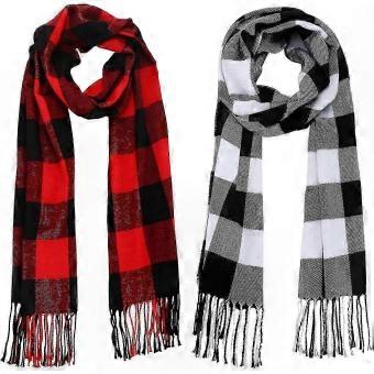 Warm 2-Pack Tartan Plaid Checked Scarves and Wraps, Unisex Winter Accessory