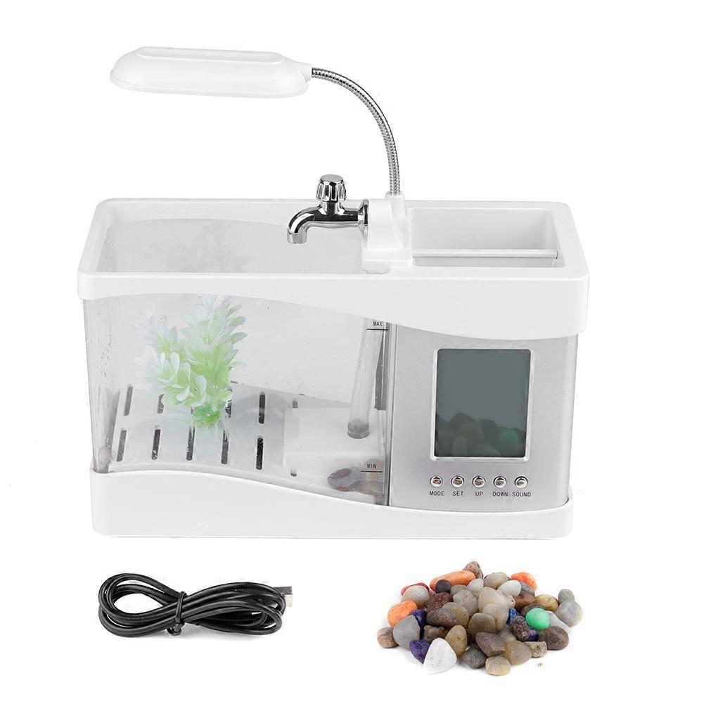 Multifunctional USB Rechargeable   Fish   Aquarium with Clock Function LED Light White