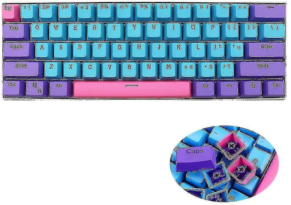 61 pbt keycaps 60 prosent, ducky en 2 mini keycaps OEM profil (farge: blå)