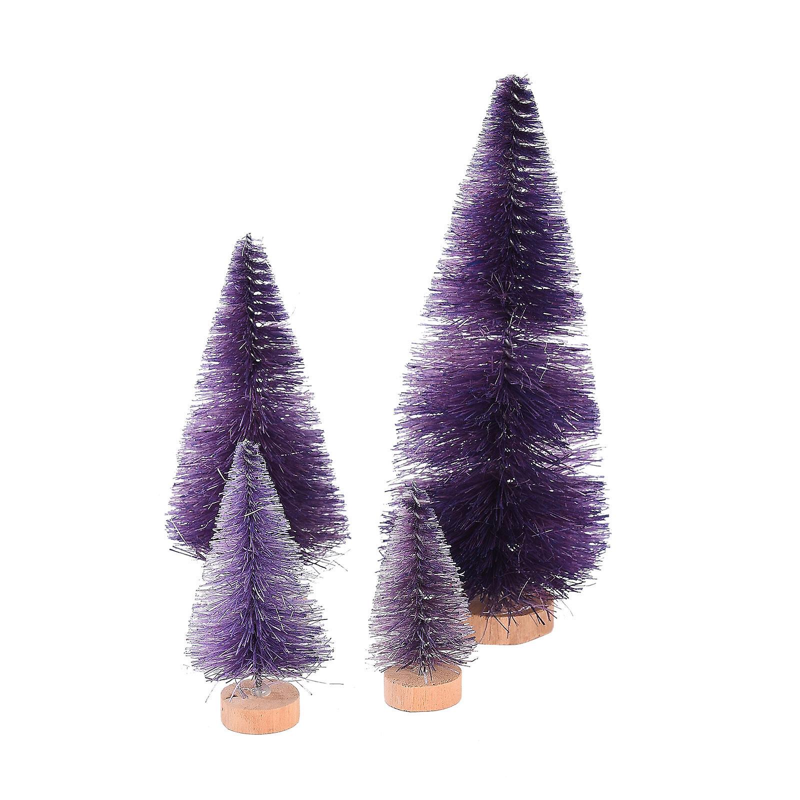 Mini Christmas Trees Set Of 4 With Wood Base For Winter Crafts Or Ornaments