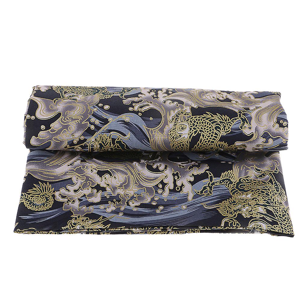 1pc Bronzing Dragon Pattern Cotton Fabric for Sewing Crafts 0.5 Meter Blue