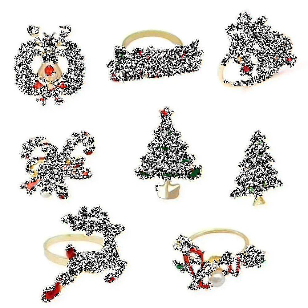 クリスマスナプキンリング8個 - ホリデークリスマステーブルデコレーション用ナプキンホルダーリング エルクナプキン