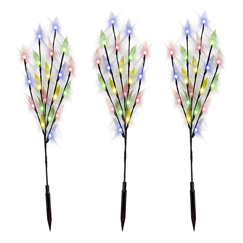 3Pcs Solar Powered Led Garden Lights - Tree Branch Leaf Pattern, Waterproof, Outdoor Path, Holiday Decor