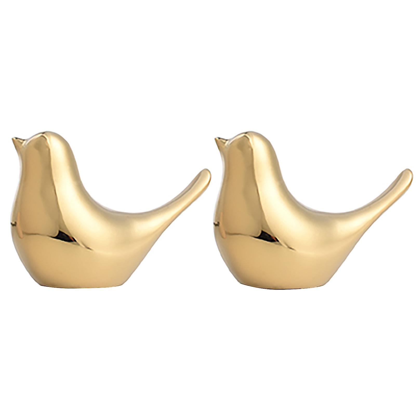 2pcs Display Mold Wear-resistant Bird Pattern Ceramic Little Bird Statue Ornament For Bookshelf