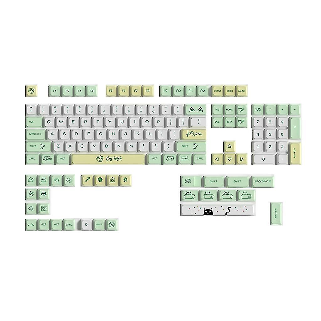 131 Keys Green Cat Xda Pbt Keycaps Dye-subbed Compatible With Mechanical Keyboard Keycap