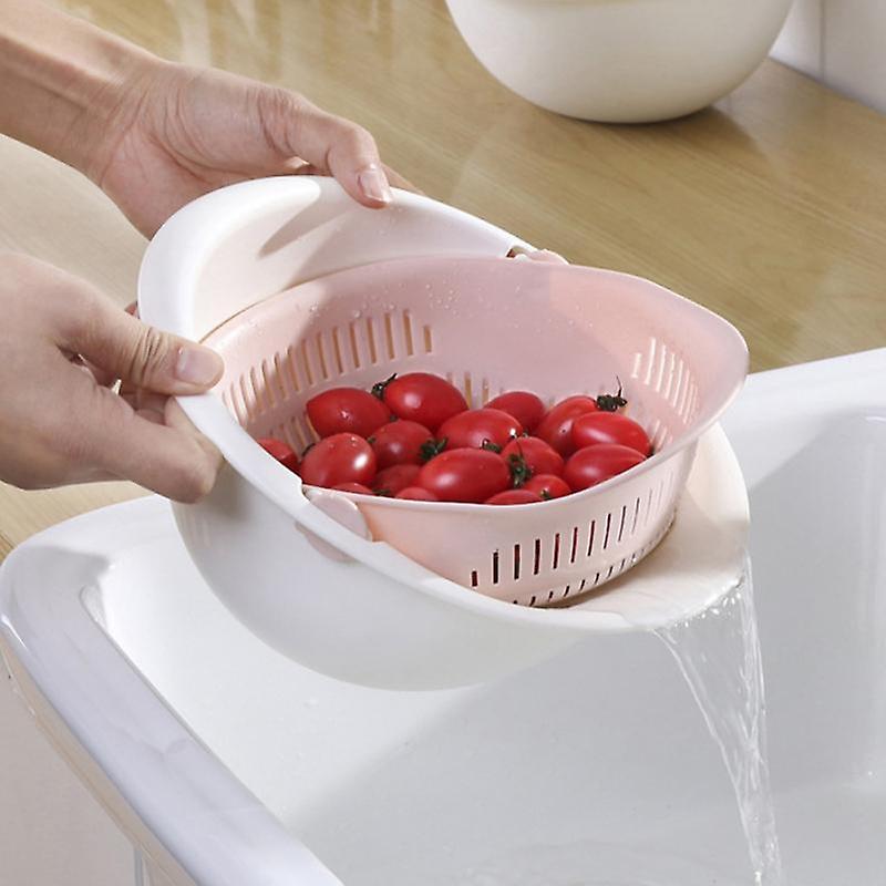 Home Kitchen Fruit Vegetable Wash Draining Basket Rotating Double Layer Strainer