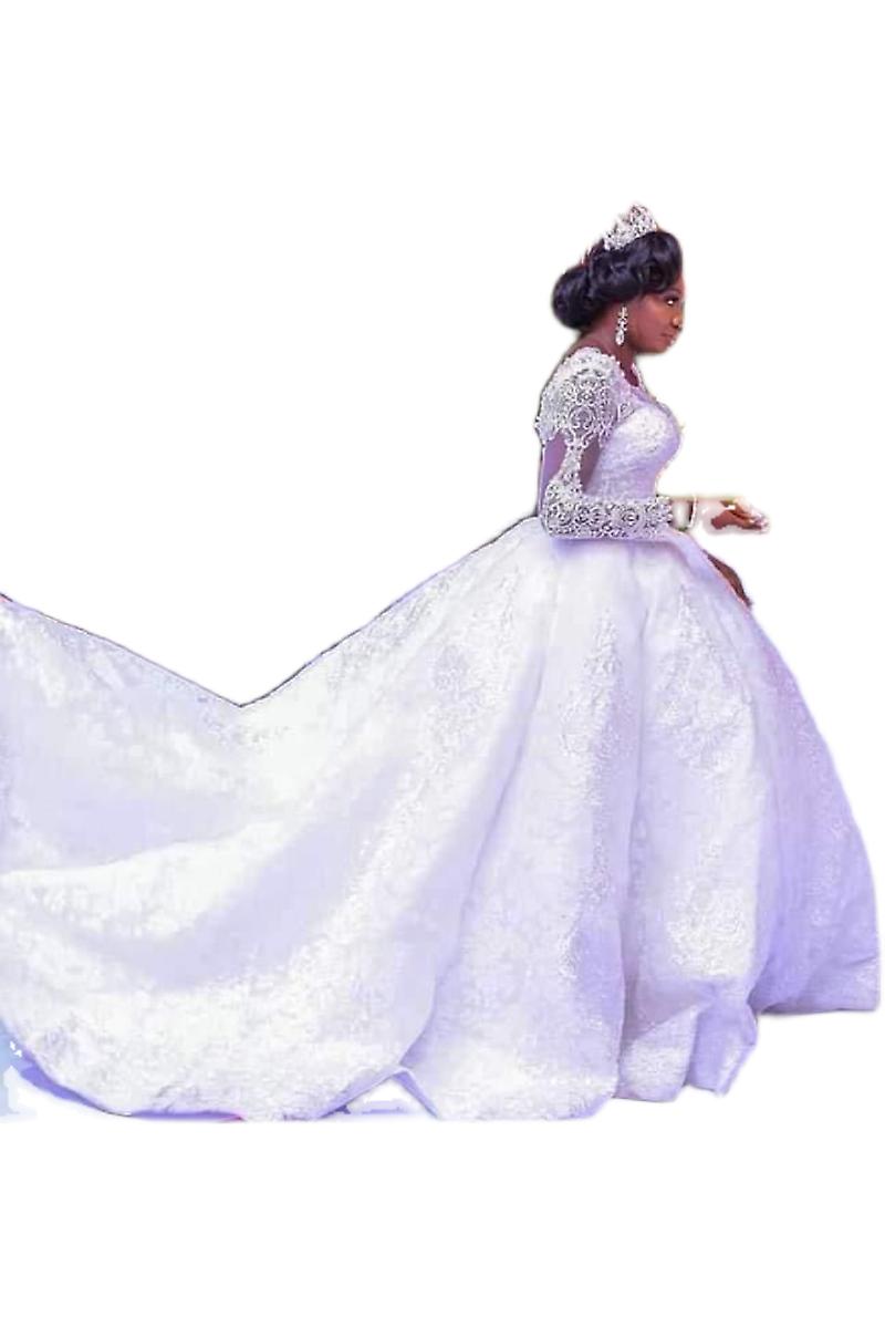 Lace African Wedding Dress Long Sleeves Round Neck Big Tail Tutu Skirt |  Fruugo QA