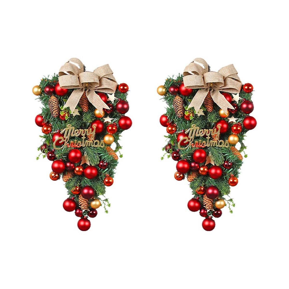 2 stk. juledørkrans Juledråpeformet krans til inngangsdør, vegg, peis