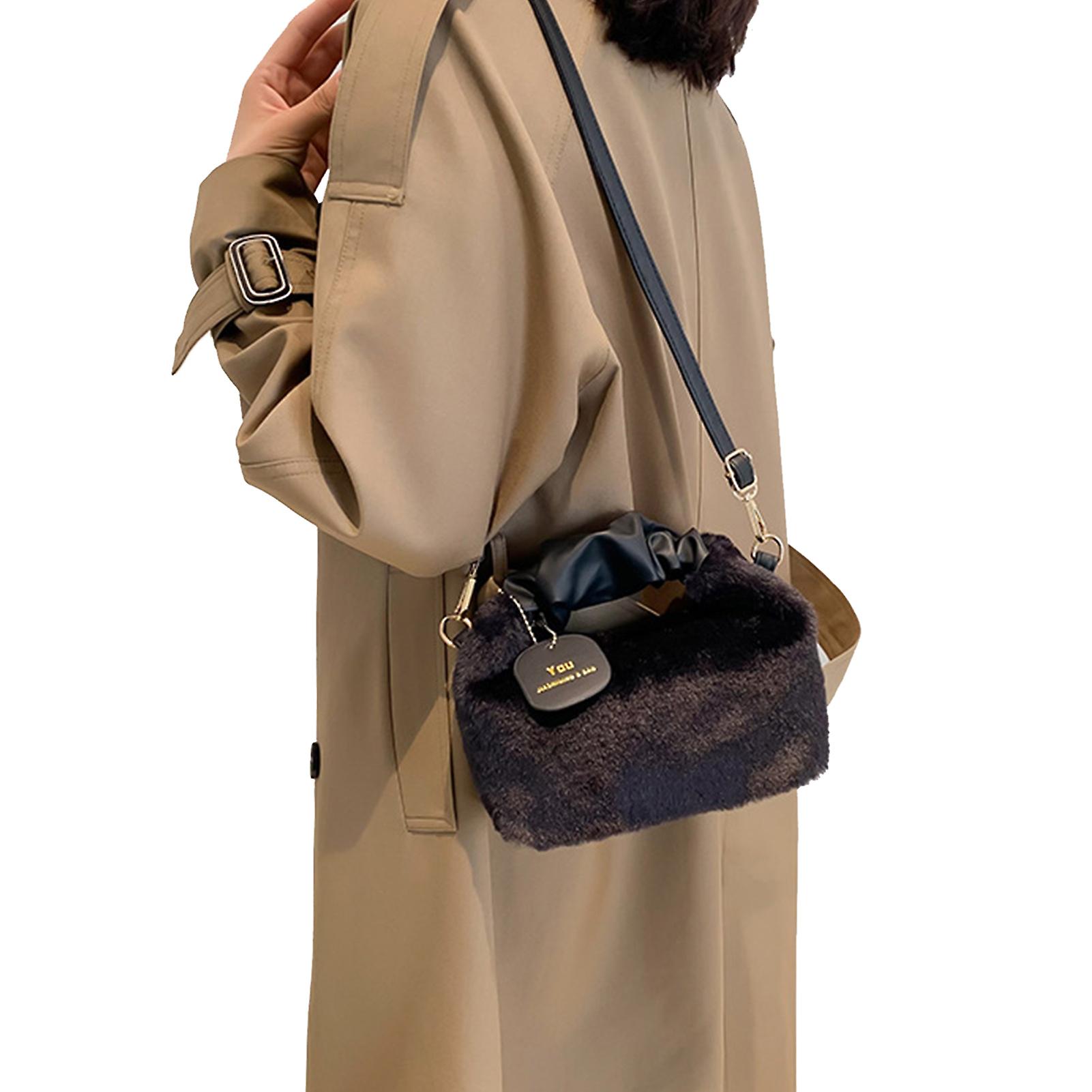 Plush Bag Free Size Elegant Pure Color Detachable Hook Comfortable Handle Fuzzy Bag for Girl Women Outing