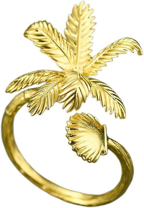 Adjustable ring, gold ring with coconut tree and shells