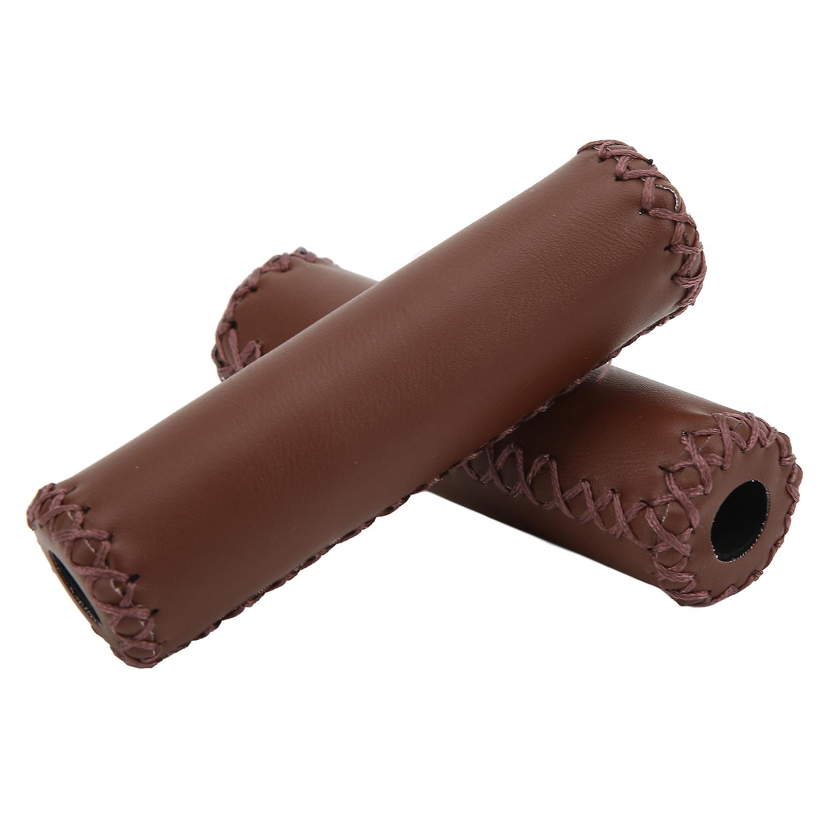 Bike Handlebar Grip Retro PU Leather Bicycle Handle Grips Universal Wear Resistant Handlebar CoverCoffee PU Leather Bicycle Handlebar Grips