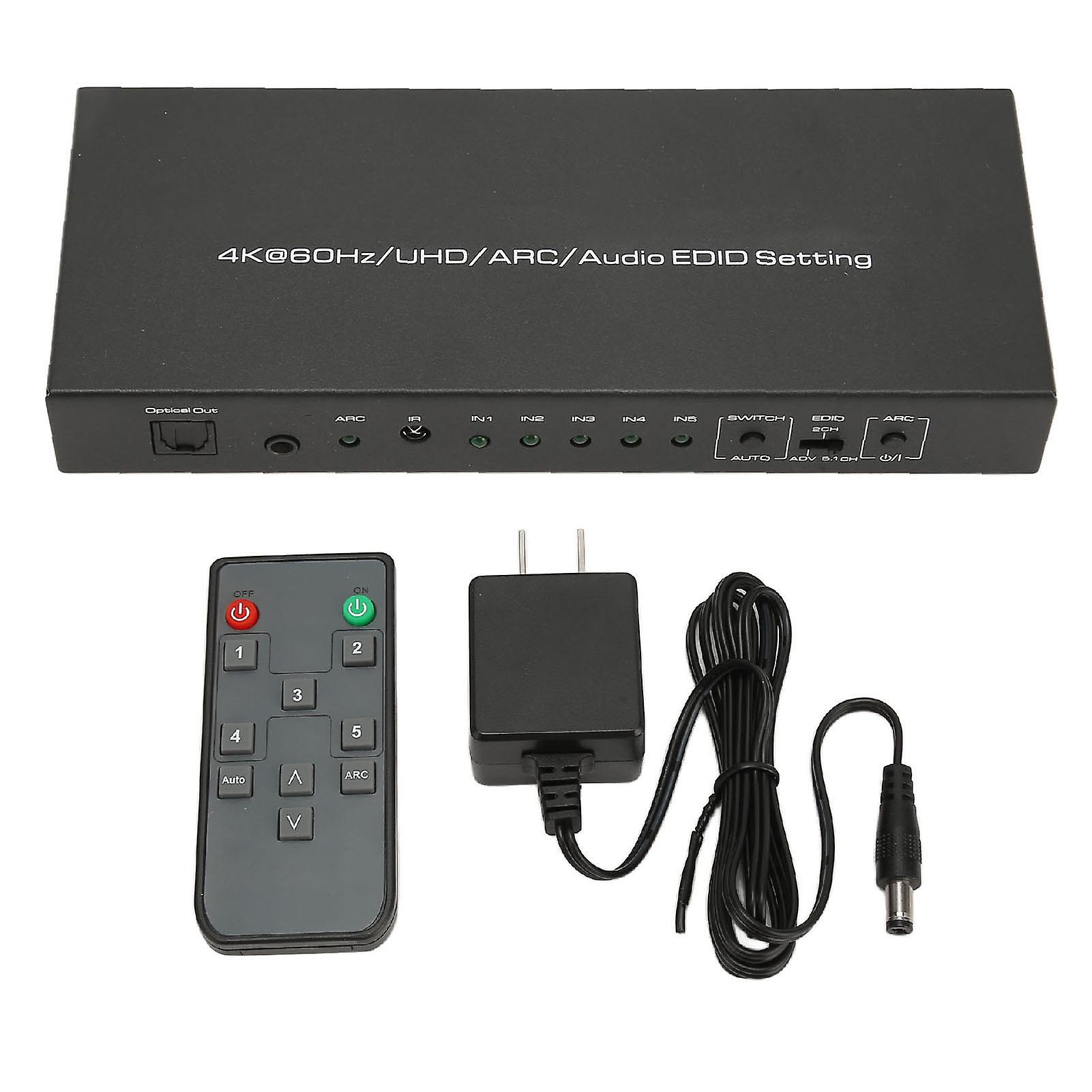 4K HDR HD Multimedia Interface Sound Extractor Switch Box, 5 Port, ARC, Remote Control