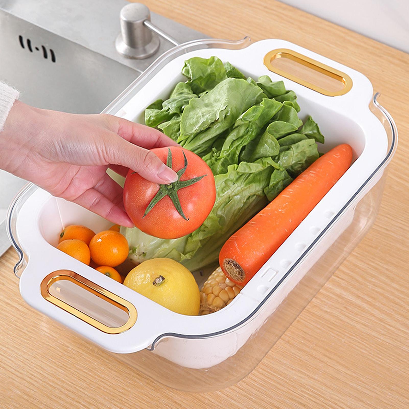 Extendable Over Sink Colander Double Layers Retractable Drainer Basket for Home Kitchen White 