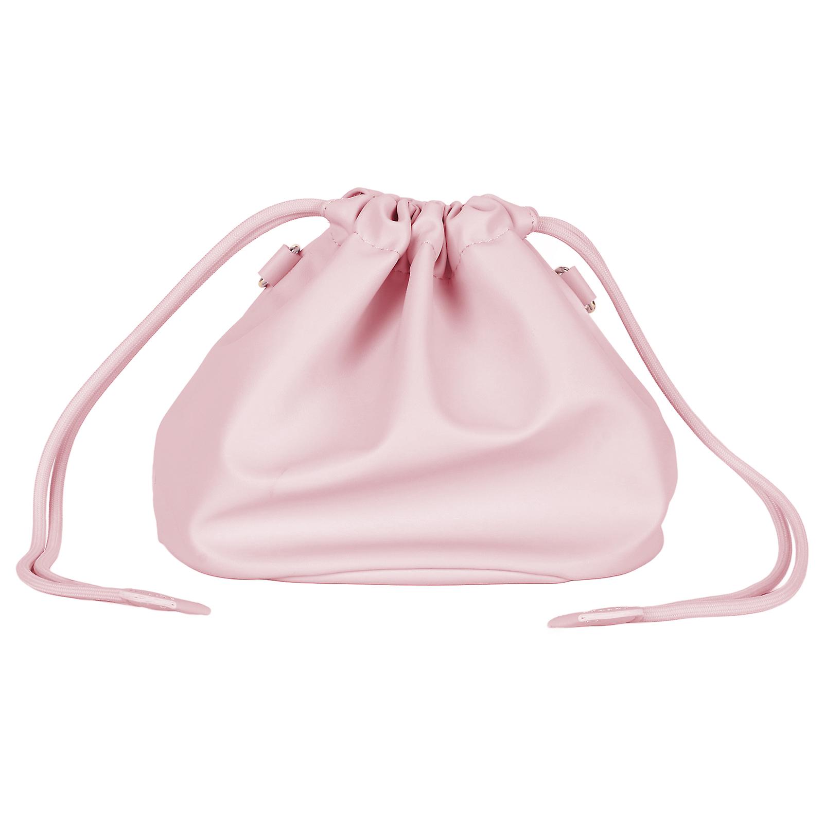 Camera PU Leather Drawstring Pouch Bag Waterproof Portable PU Leather Camera Bag Case with Shoulder Strap Pink